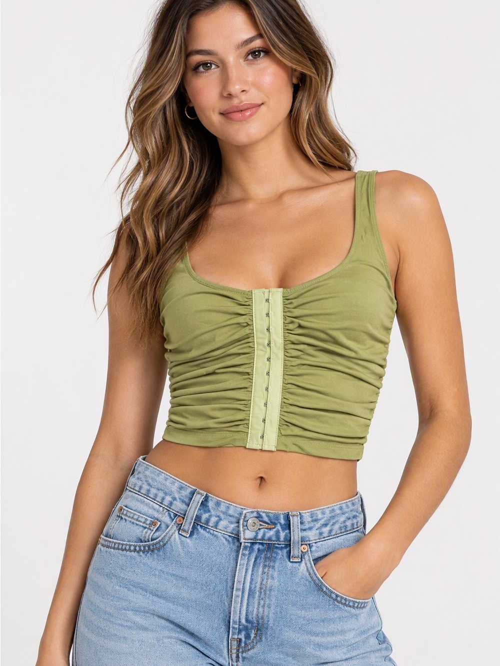 Forever 21 Olive Green Ruched Camisole